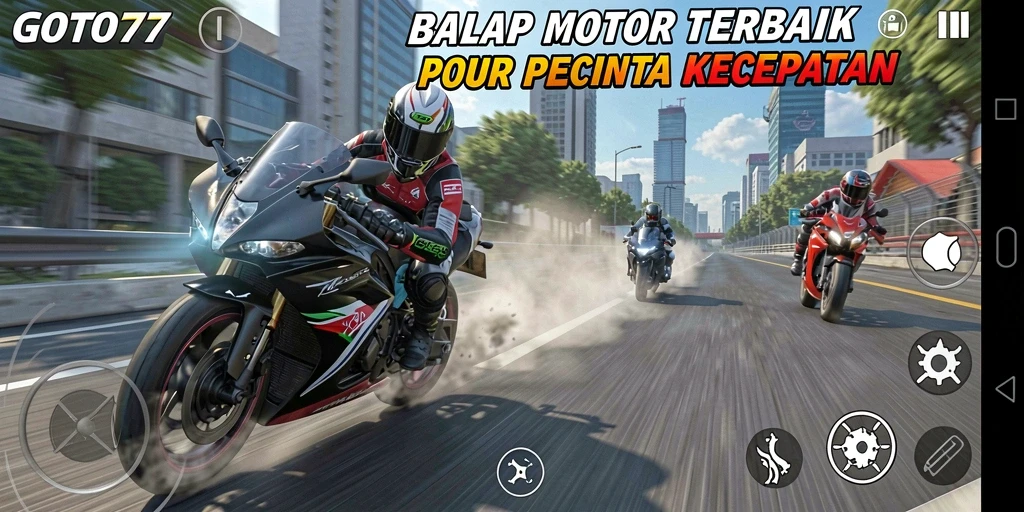 Gameplay GOTO77 dengan balapan motor yang seru dan menantang.