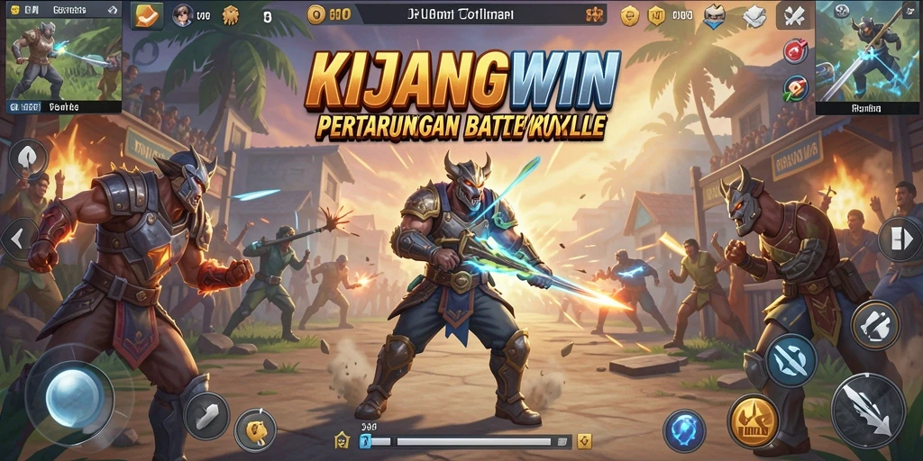 Screenshot utama KIJANGWIN menampilkan aksi Battle Royale yang seru.