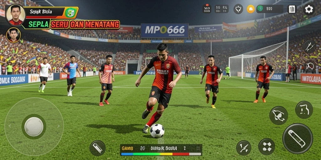 Tampilan gameplay <strong>MPO666</strong> yang mendebarkan dan penuh aksi di lapangan sepak bola.