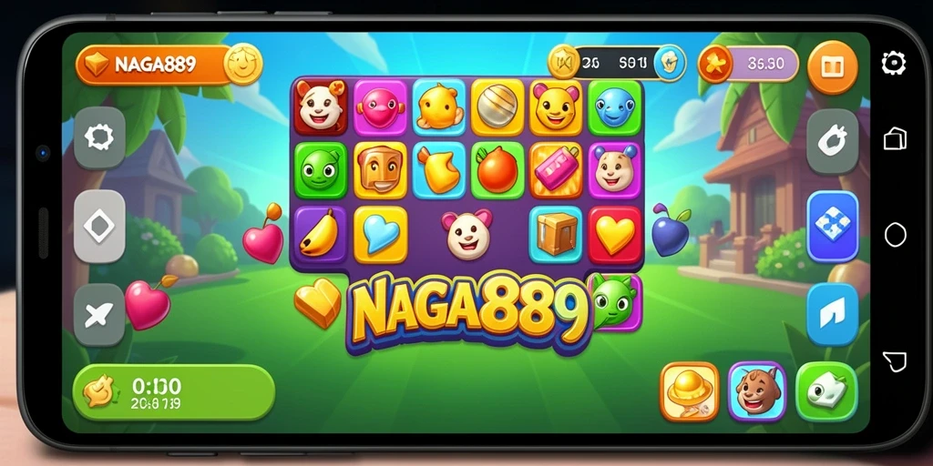 Gameplay seru NAGA889 dengan pencocokan simbol penuh warna.