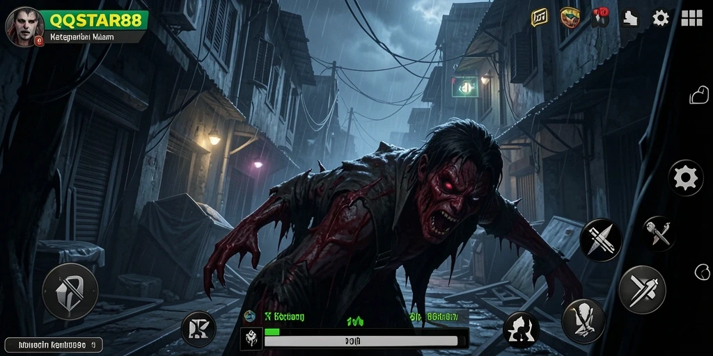 Tangkapan layar gameplay menampilkan suasana menyeramkan QQSTAR88.