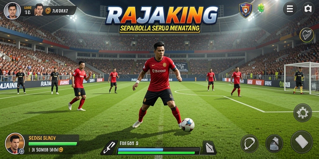 Tampilan gameplay seru dalam game sepakbola RAJAKING.