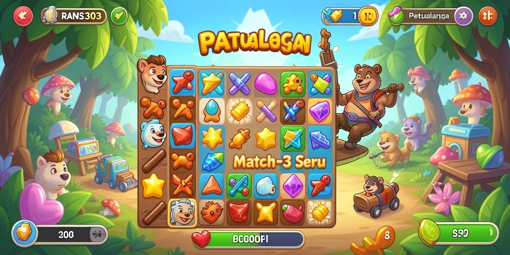 Screenshot RANS303 menampilkan gameplay Match-3 yang seru dan menantang.