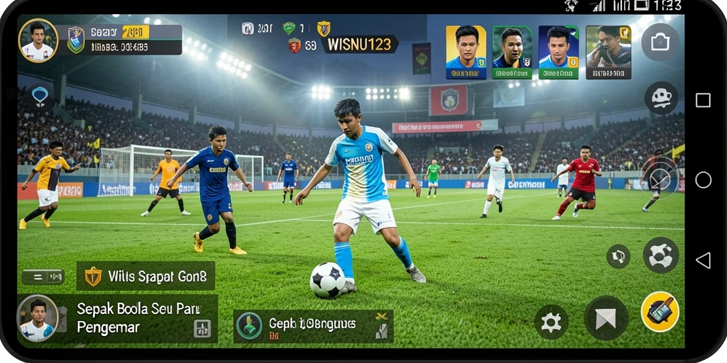 Tampilan gameplay menegangkan di WISNU123 dengan aksi sepak bola yang seru.
